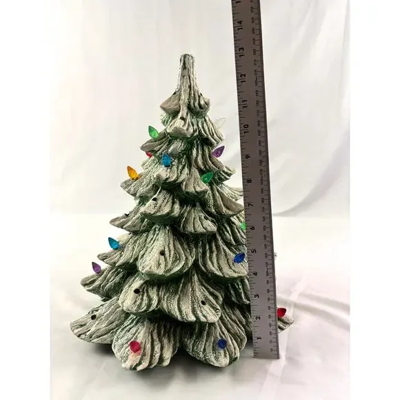 Vintage Ceramic Christmas Tree Green with White Snow Accent 13" Tall READ as is - Picture 11 of 14
